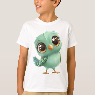 Camiseta Passarinho Verde Chibi – Desenho Fofo de Olhos Gra