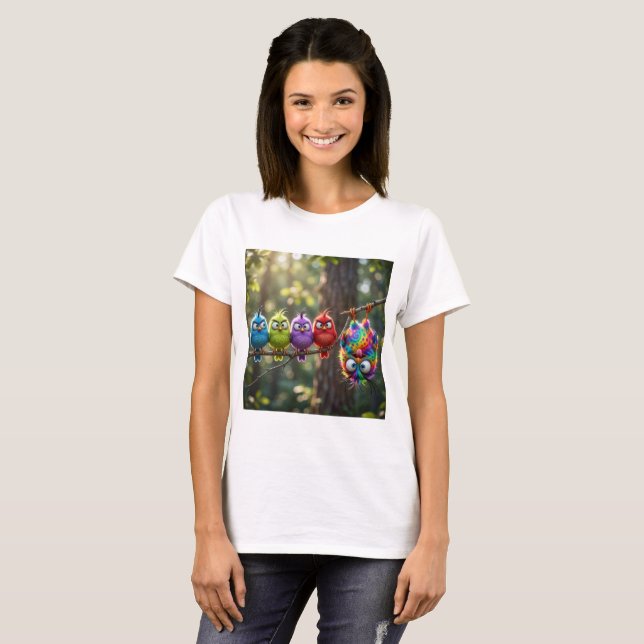 Camiseta Passarinhos Coloridos e Fofos (Frente Completa)