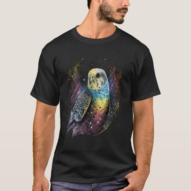 Camiseta Pássaro 2 do periquito Bugerigar do Espaço Orçamen (Frente)