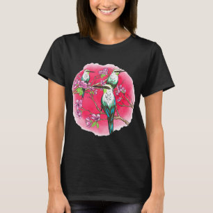 Camiseta Pássaro a ver floração de cereja Flor de flor Bi