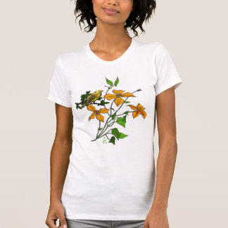 Camiseta Pássaro Amarelo nos lírios de Tigre Laranja