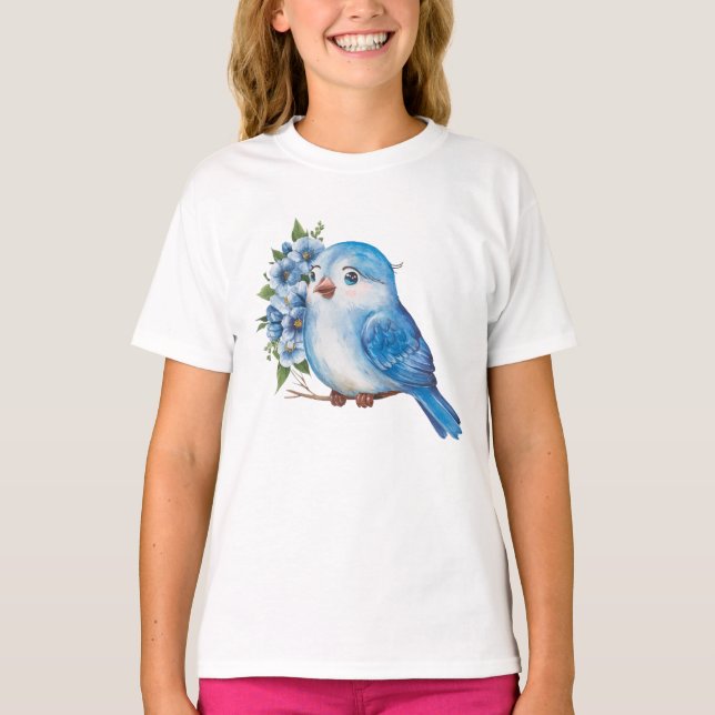Camiseta Pássaro Azul com Flores (Frente)