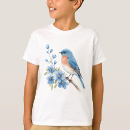 Camiseta Pássaro azul com flores azuis