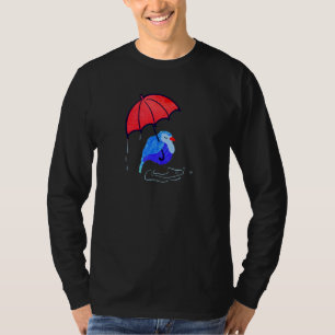 Camiseta Passaro Azul Legal com Guarda-Chuva Vermelho Sob a