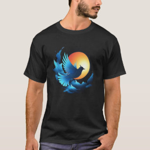 Camiseta Pássaro Azul Nascer do Sol Montanha Caminhada Aman