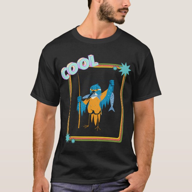 Camiseta Pássaro azul pega peixe. (Frente)