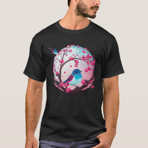 Camiseta Pássaro Azul pendurado em cerejeira florada Paz