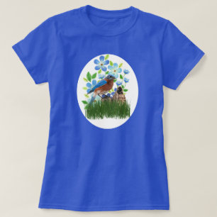 Camiseta Pássaro Bluebird no Jardim Flor / Pássaro