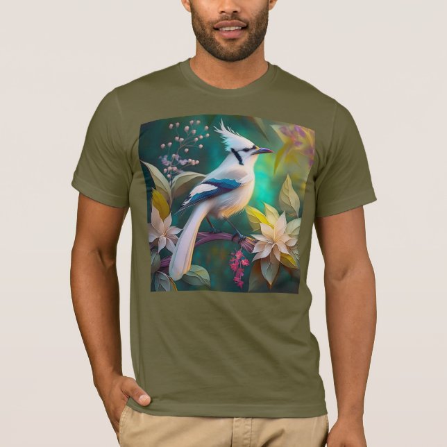 Camiseta Pássaro Branca de Teal Wing Jay Fantasy (Frente)