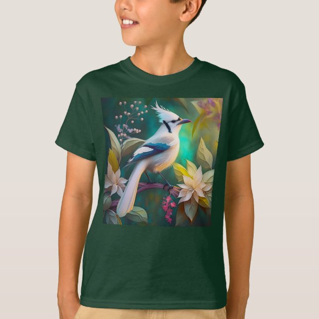 Camiseta Pássaro Branca de Teal Wing Jay Fantasy (Frente)