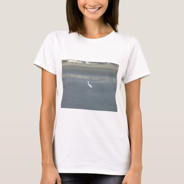 Camiseta Pássaro Branco na Cinza Sand Beach Art Impressão (Frente)