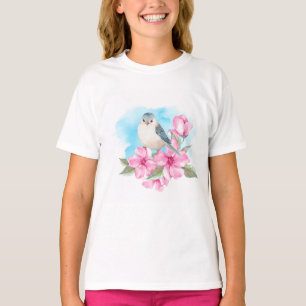 Camiseta Pássaro branco. Primavera da aguarela