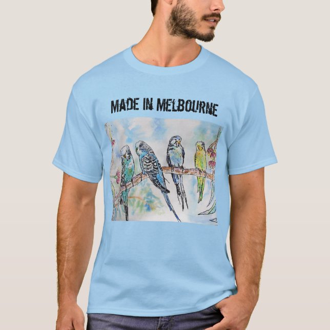 Camiseta Pássaro Budgerigar Ornitado Feito Em Melbourne T S (Frente)