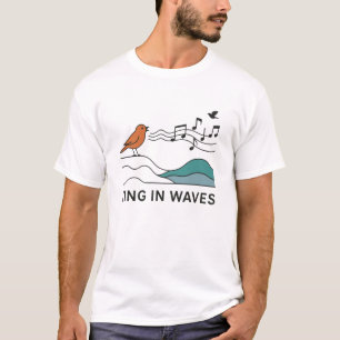 Camiseta Pássaro Cantando Ondas E Notas