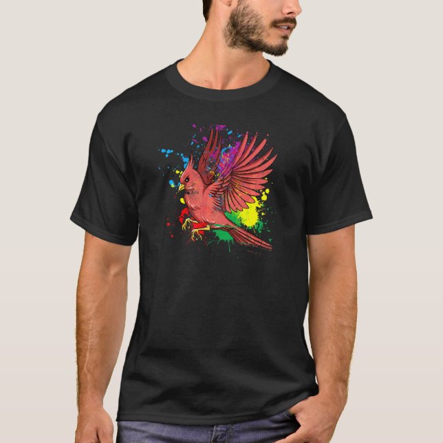 Camiseta Pássaro Cardeal de Borrifo Voador (Frente)