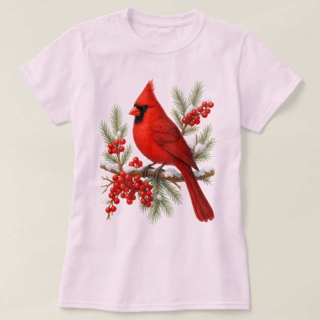 Camiseta Pássaro Cardinal Vermelho Vintage | Pássaro Clássi (Frente do Design)