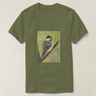 Camiseta Pássaro Chickadee de casaco preto - pintura acrí