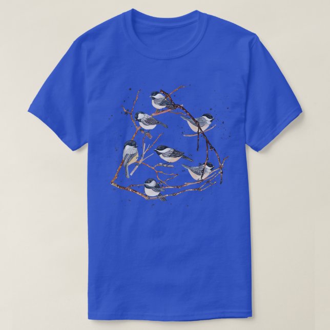 Camiseta Pássaro Chickadee Vigiando Ramificação da Árvore N (Frente do Design)