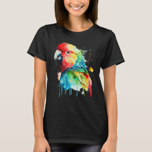 Camiseta Pássaro Colorido de Macaw Vermelho com Aquarela