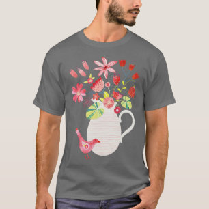 Camiseta Pássaro com um Jug de Flores