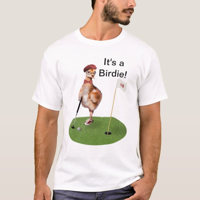 Camiseta Pássaro cómico que joga o golfe, texto (Frente)