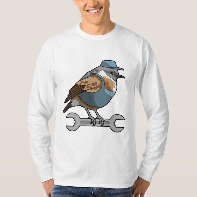 Camiseta Pássaro como artesão com chave inglesa (Frente)
