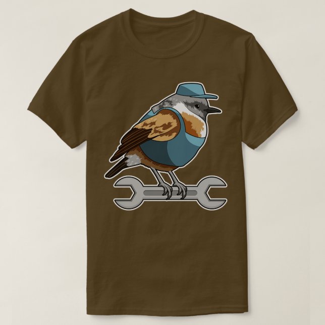 Camiseta Pássaro como artesão com chave inglesa (Frente do Design)