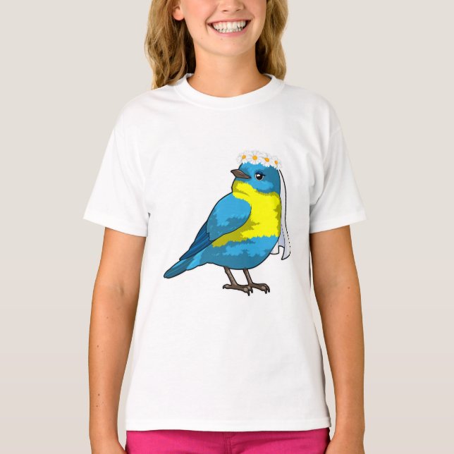 Camiseta Pássaro como Noiva com Coroa de Flores (Frente)