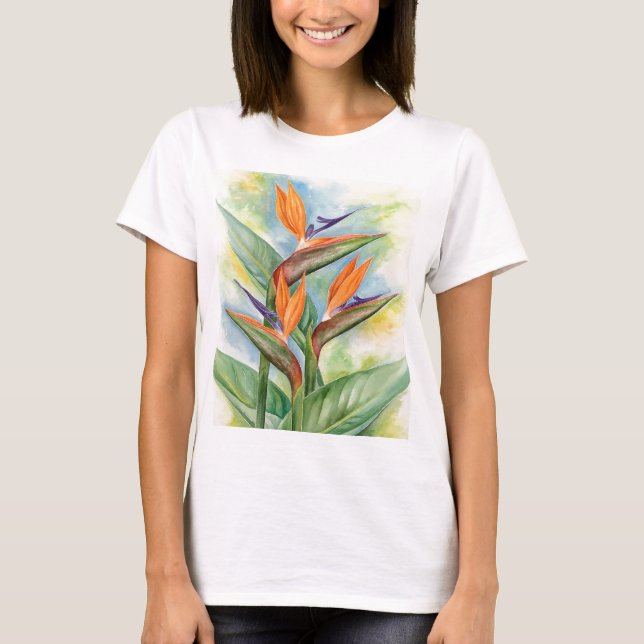Camiseta Pássaro da arte da flor de paraíso - multi (Frente)