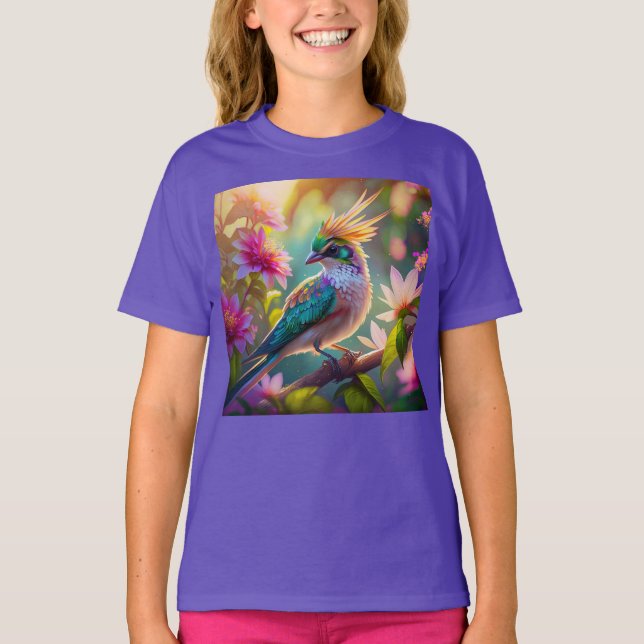 Camiseta Pássaro da Fantasia da Finch com Cabeça Verde Deit (Frente)