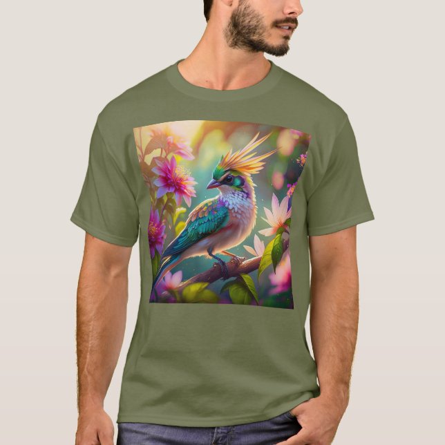 Camiseta Pássaro da Fantasia da Finch com Cabeça Verde Deit (Frente)