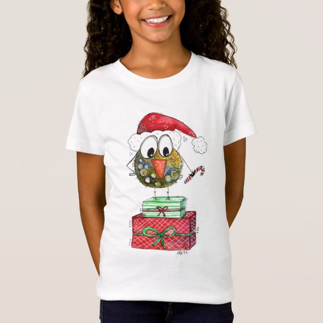 Camiseta Pássaro de Natal Branco bonito (Frente)