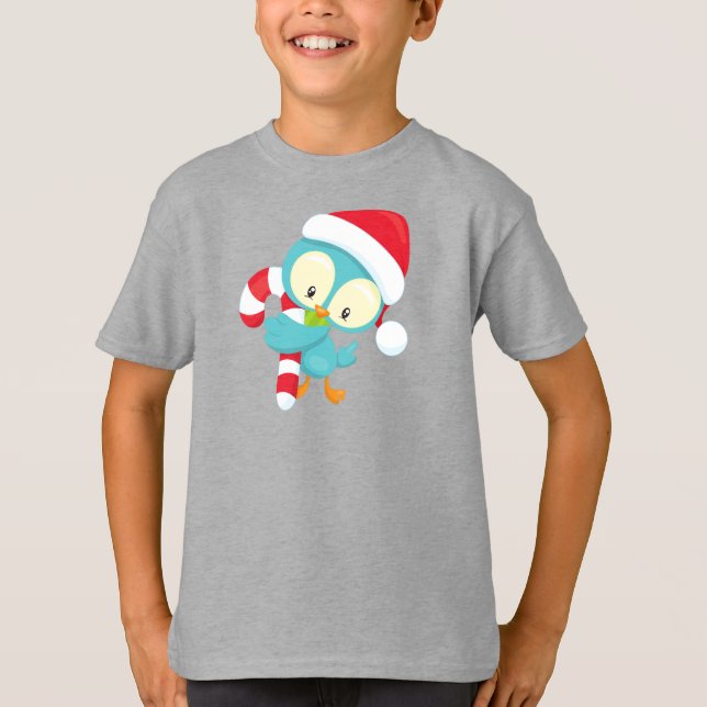 Camiseta Pássaro de Natal, Pássaro Bonito, Chapéu Santa, Ca (Frente)