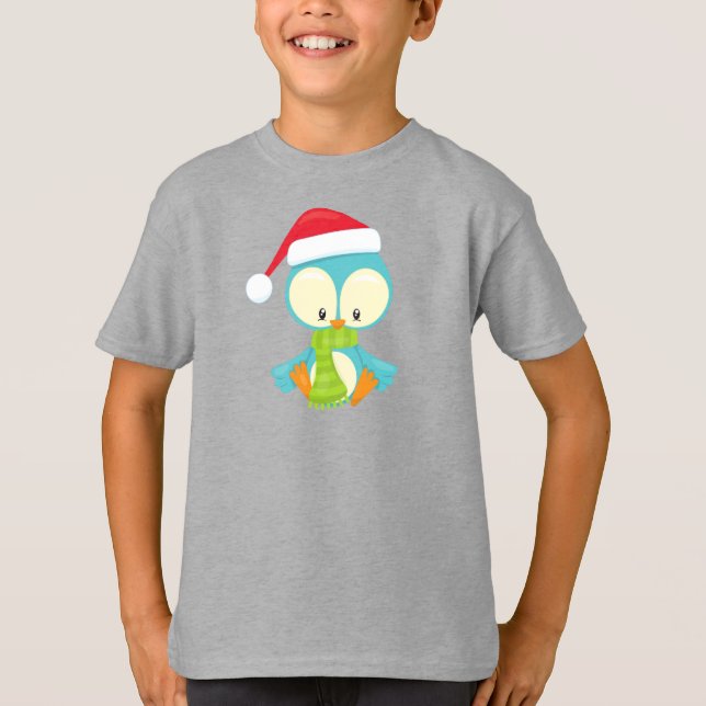 Camiseta Pássaro de Natal, Pássaro com chapéu, Pássaro com  (Frente)