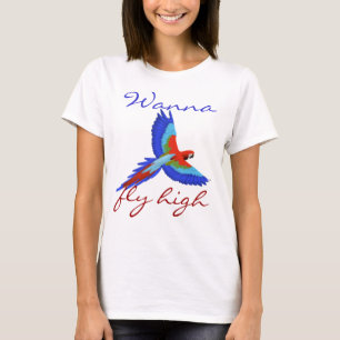 Camiseta Pássaro de papagaio colorido voando giro giro