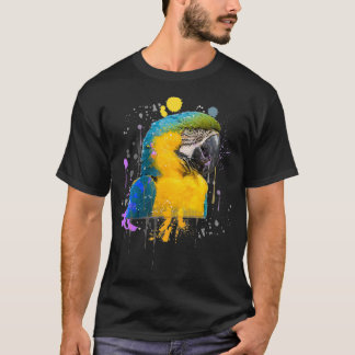 Camiseta Pássaro De Papagaio Funny Azul E Macaw Dourado