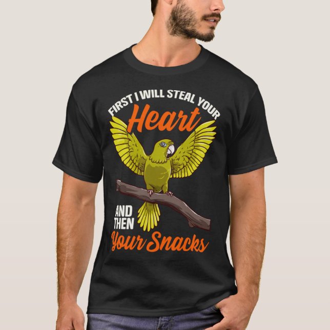 Camiseta Pássaro de Papagaio Verde Cheek Conure (Frente)