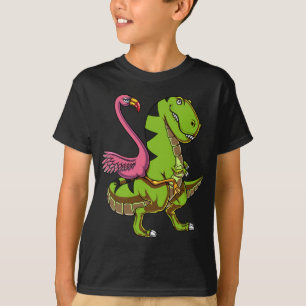Camiseta Pássaro do flamingo que monta o dinossauro de