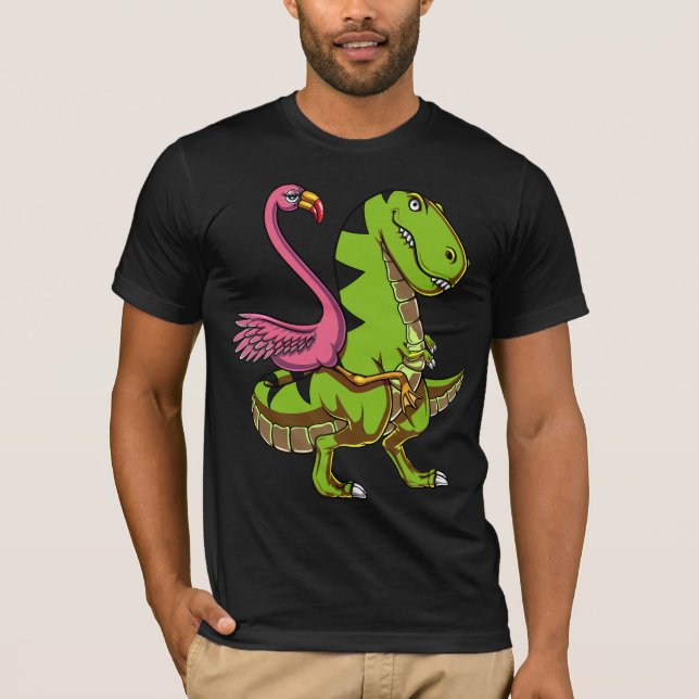 Camiseta Pássaro do flamingo que monta o dinossauro de (Frente)
