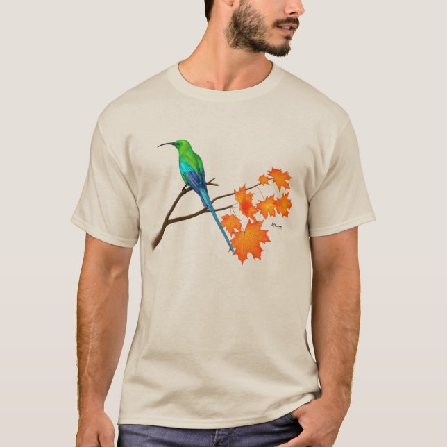 Camiseta Pássaro-do-mato-pastel num galho de carapaça. (Frente)