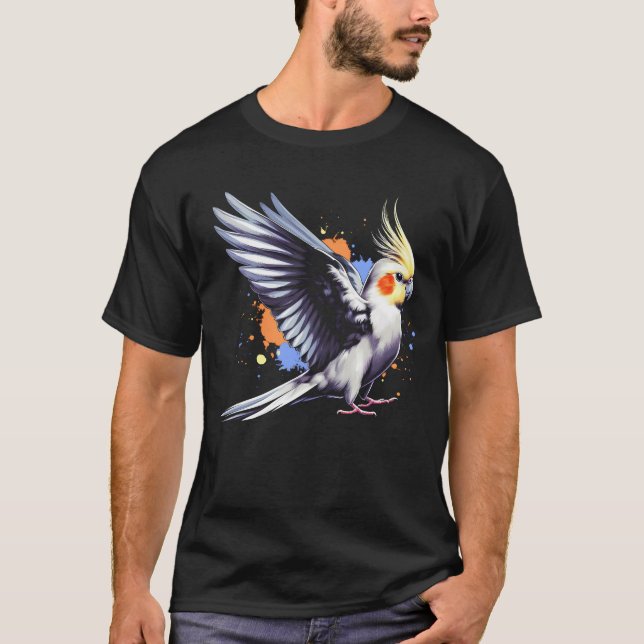 Camiseta Pássaro do Pássaro Cockatiel Vigiando (Frente)