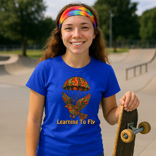 Camiseta Pássaro e Paraquedas Psicodélicos Retro