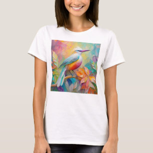 Camiseta Pássaro Fantasia de Bico Rosa e Peito Vermelho