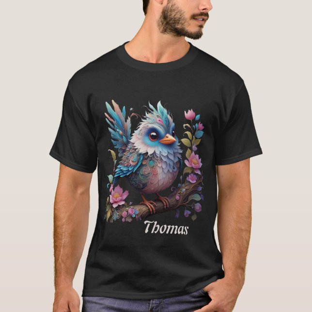 Camiseta Pássaro fantasma majestoso sentado em um galho (Frente)