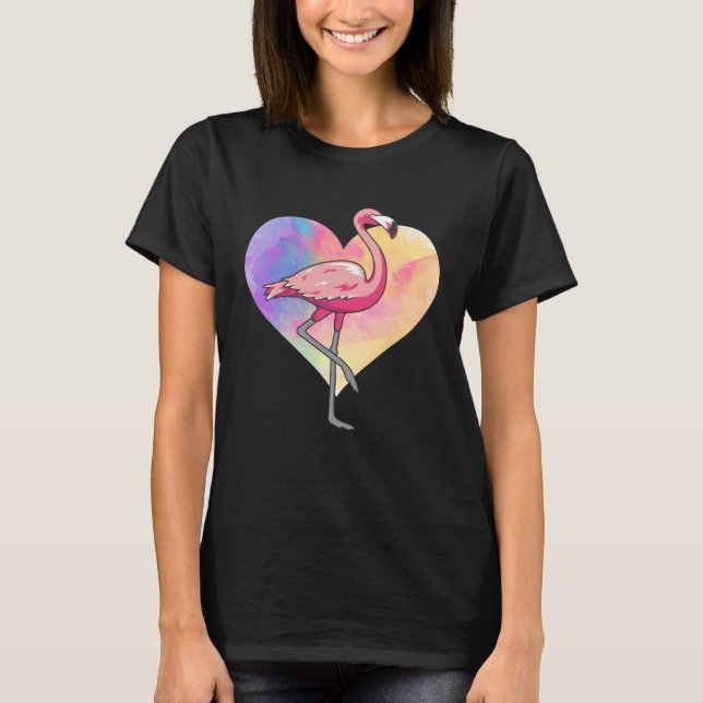 Camiseta Pássaro Flamingo Colorido Rosa-Rosa (Frente)