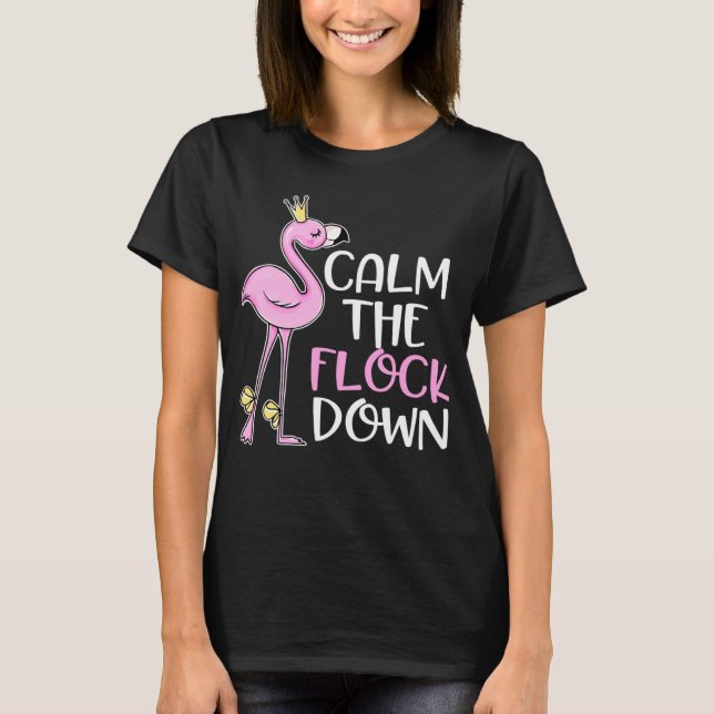 Camiseta Pássaro Flamingo Cor-de-Rosa Bastante Calmo (Frente)