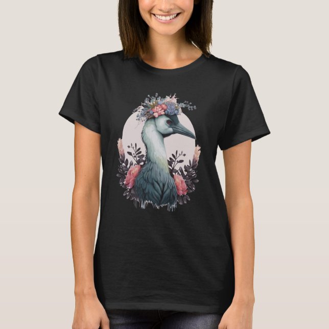 Camiseta Pássaro Flor Coroa com Pássaro Aquarela (Frente)