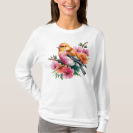 Camiseta Passaro Flor Rosa