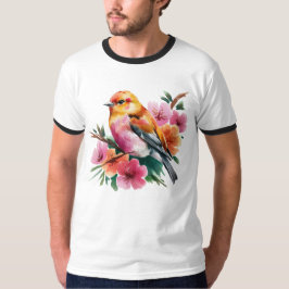 Camiseta Passaro Flor Rosa