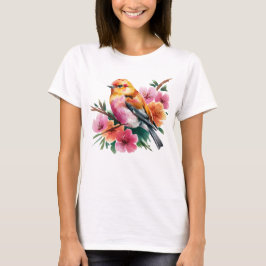 Camiseta Passaro Flor Rosa